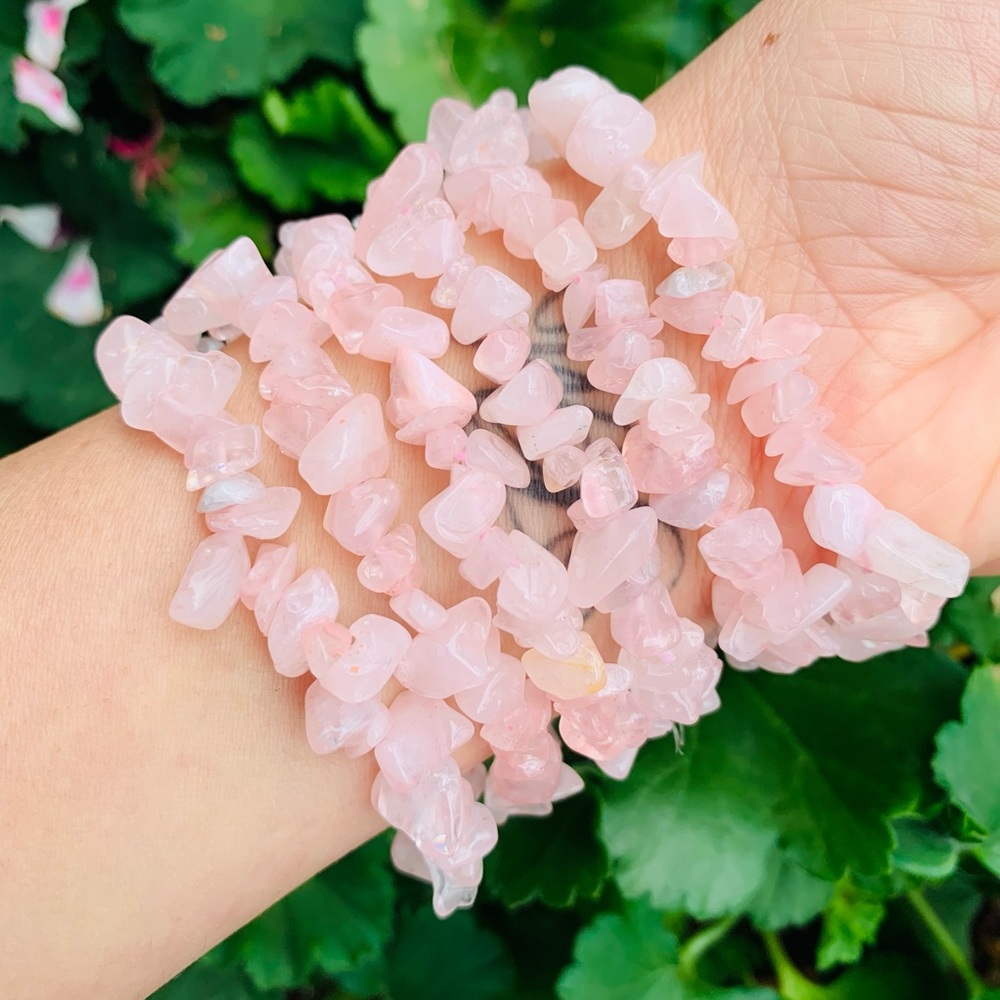 Genuine Rose Quartz Gemstone Chip Bracelet